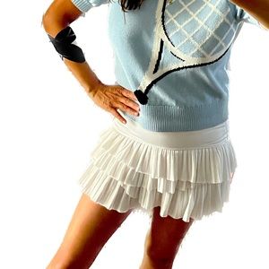 Lucky in Love White scalloped pleated tennis skort